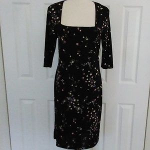 Jody California Dress Vintage Black & Floral Square Neck Size 13